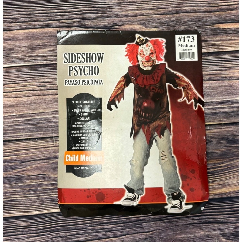 Sideshow Psycho Clown Costume Boys M (8-10) Shirt Mask Halloween Scary - Picture 13 of 13